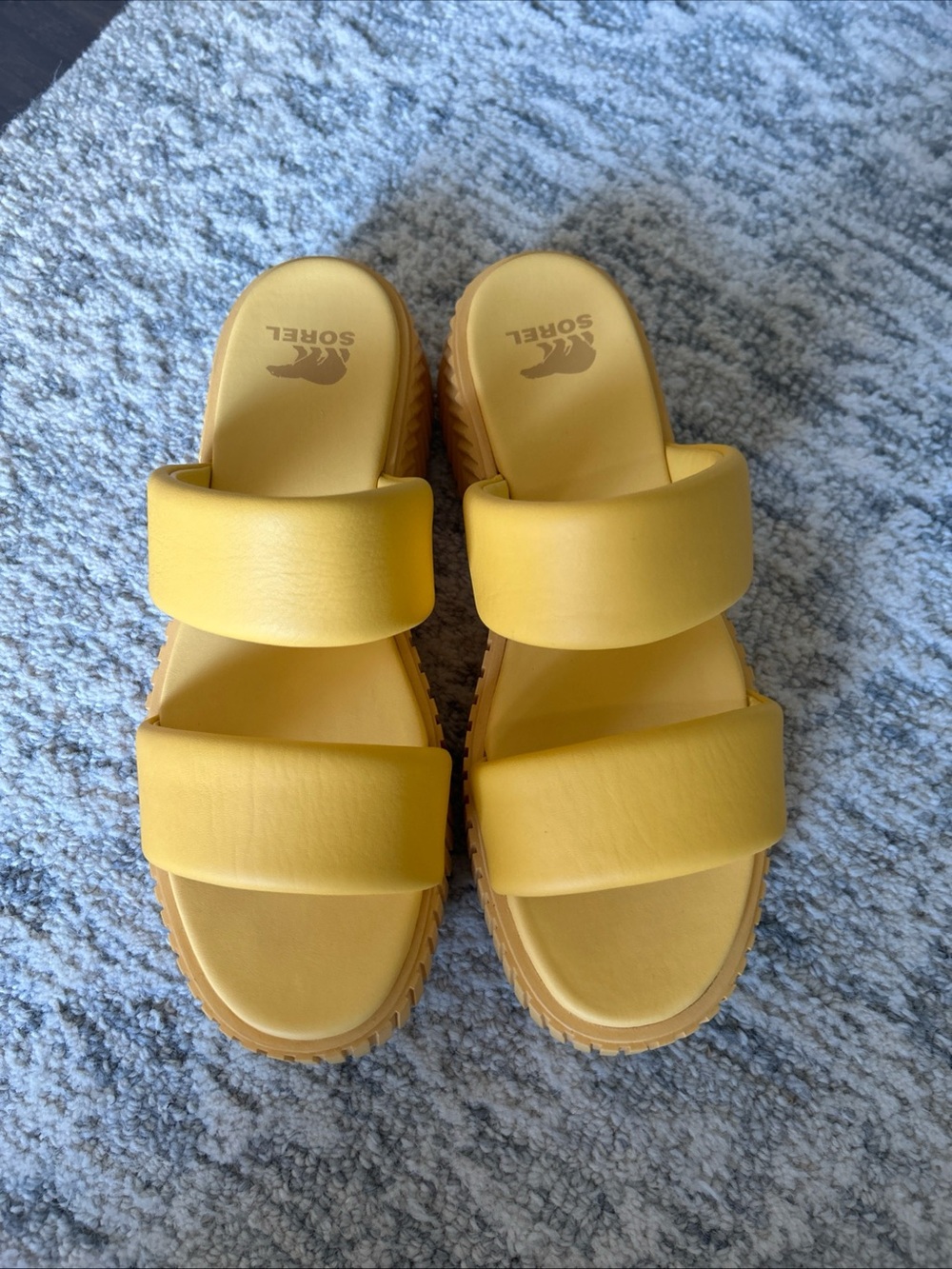 Sorel Yellow Double-Strap Platform Slide Sandals 9